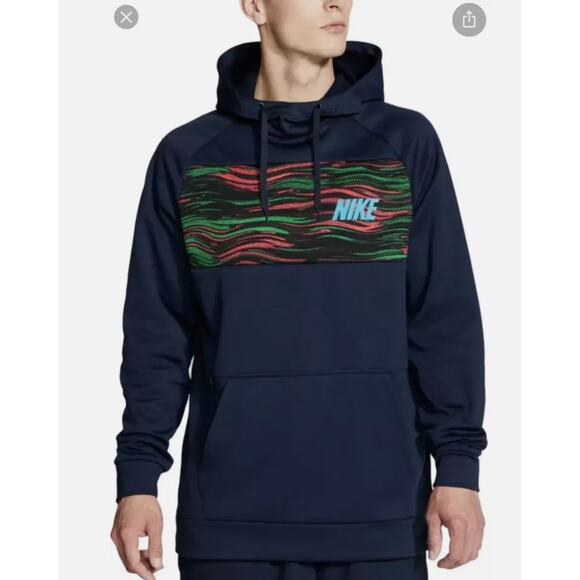 Nike Hoodie Mens Large Blue Pullover Training Therma Dri Fit CV7725 - Picture 1 of 10